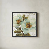 White Floral Bliss I by Lisa Audit. Shown in a sleek black glass frame for a contemporary gallery look. Available as an archival giclee rolled canvas, fine art paper, or poster print. SKU 13008a.