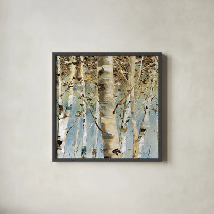White Forest III by Lisa Audit. Shown in a sleek black glass frame for a contemporary gallery look. Available as an archival giclee rolled canvas, fine art paper, or poster print. SKU 21271a.