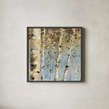 White Forest IV by Lisa Audit. Shown in a sleek black glass frame for a contemporary gallery look. Available as an archival giclee rolled canvas, fine art paper, or poster print. SKU 21272a.