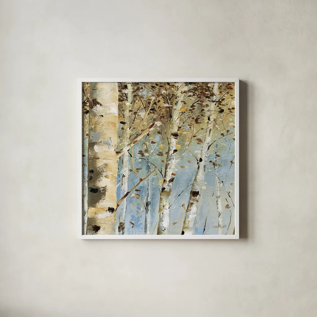 White Forest IV by Lisa Audit. Shown in a crisp white glass frame for a clean and minimalist style. Available as an archival giclee rolled canvas, fine art paper, or poster print. SKU 21272a.