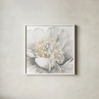 White Garden V by Lisa Audit. Shown in a crisp white glass frame for a clean and minimalist style. Available as an archival giclee rolled canvas, fine art paper, or poster print. SKU 44192a.