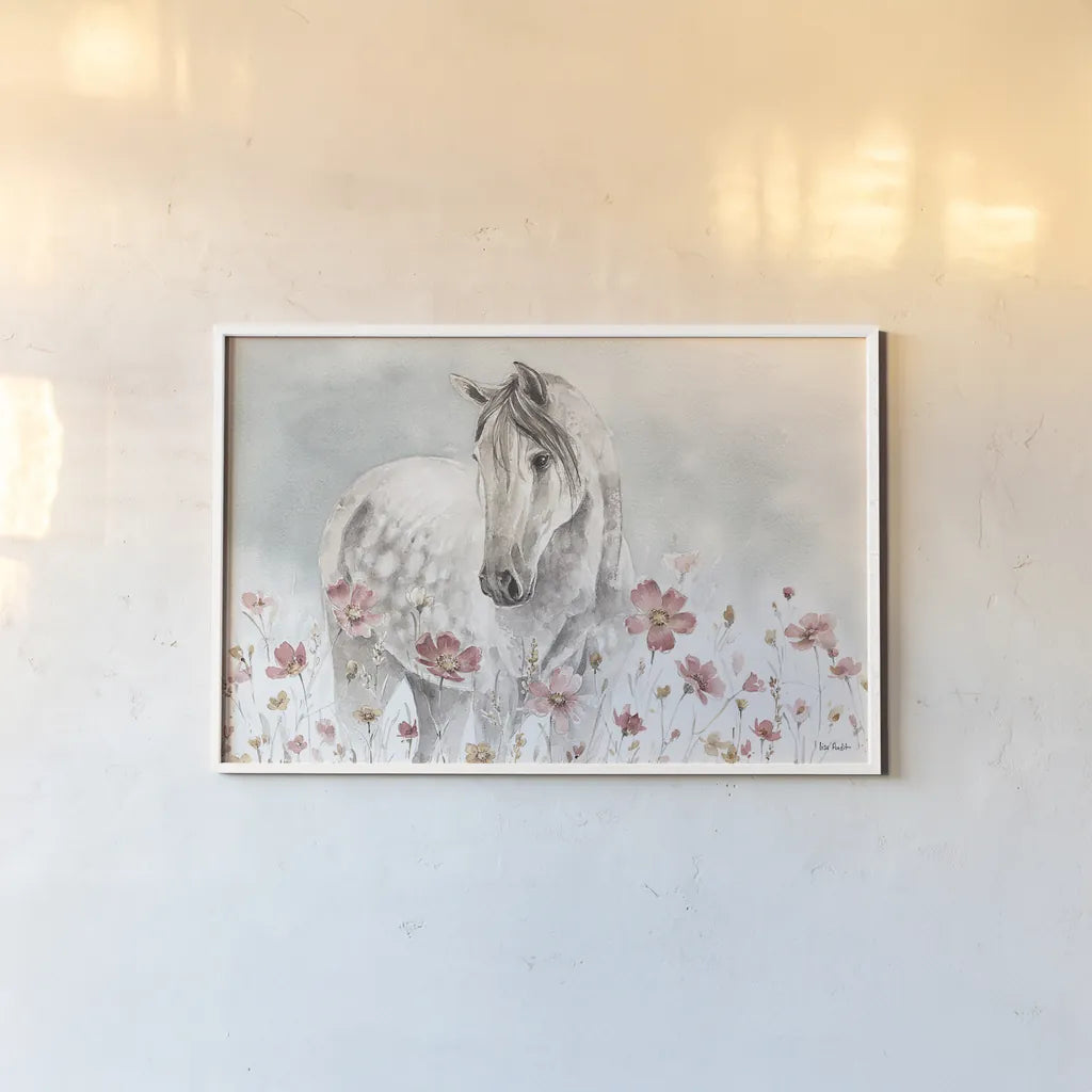 Wild Horses I by Lisa Audit. shown as a paper print in a white frame. Available as a archival giclee rolled canvas, fine art paper, or poster print. SKU 37942i.