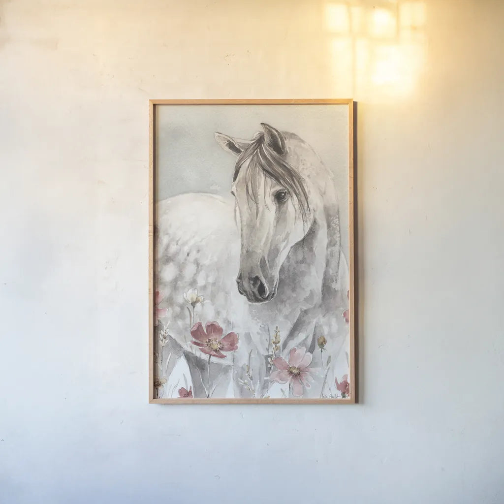 Wild Horses I Crop by Lisa Audit. shown as a paper print in a natural frame. Available as a archival giclee rolled canvas, fine art paper, or poster print. SKU 37942h.