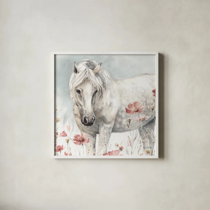 Wild Horses V by Lisa Audit. Shown in a crisp white glass frame for a clean and minimalist style. Available as an archival giclee rolled canvas, fine art paper, or poster print. SKU 37946a.