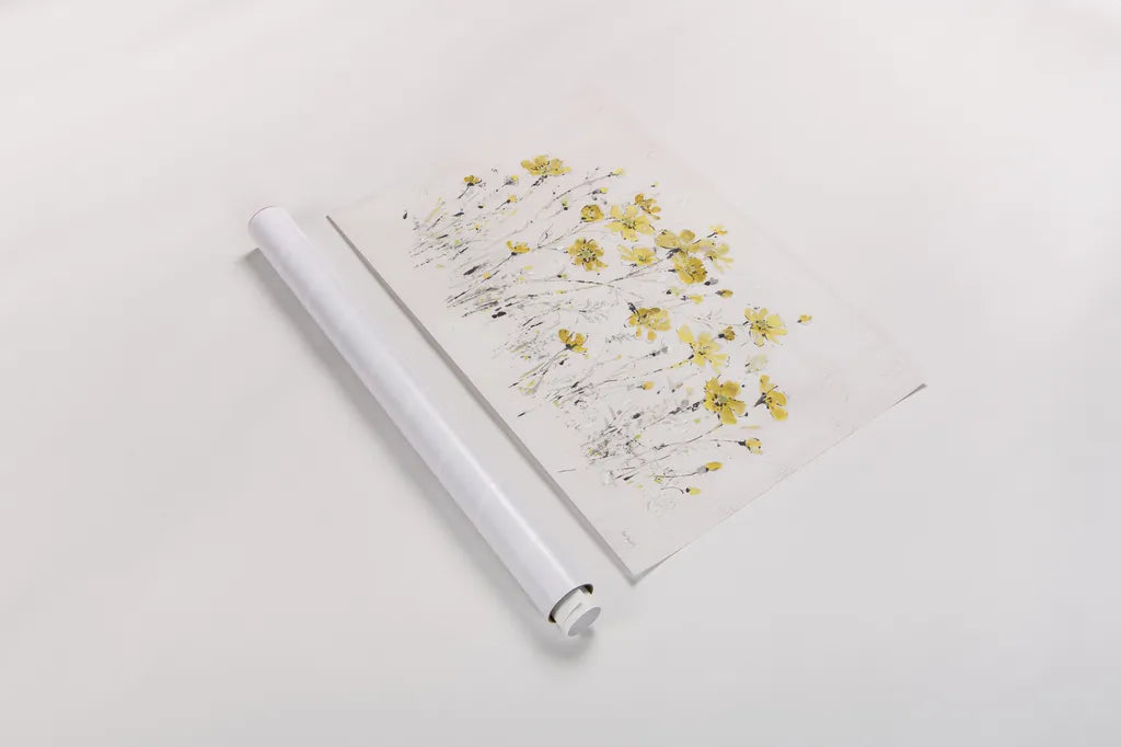 Wildflowers I Bright Yellow by Lisa Audit. shown as a rolled paper print. Available as archival giclee rolled canvas, fine art paper, or poster print. SKU 48709i.