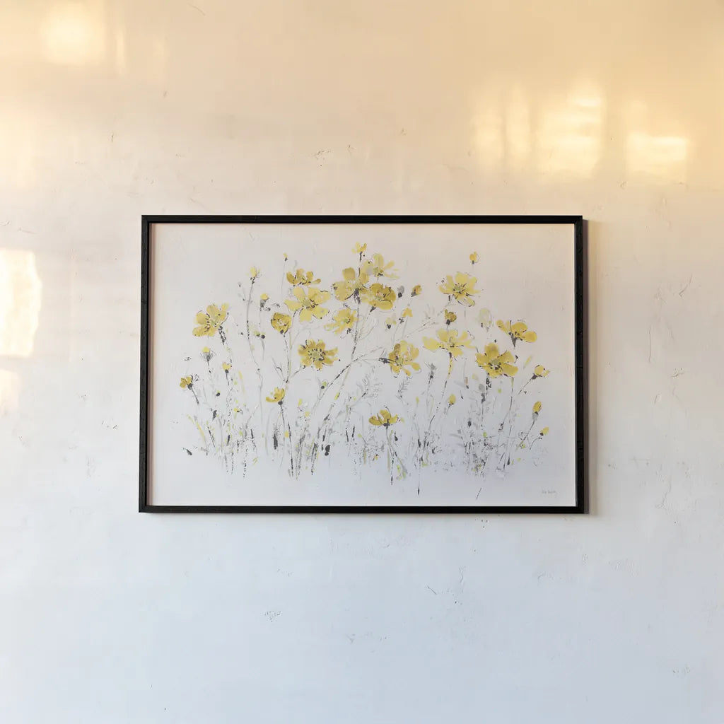 Wildflowers I Bright Yellow by Lisa Audit. shown as a paper print in a black flame. Available as a archival giclee rolled canvas, fine art paper, or poster print. SKU 48709i.
