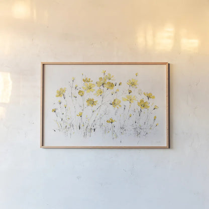 Wildflowers I Bright Yellow by Lisa Audit. shown as a paper print in a natural frame. Available as a archival giclee rolled canvas, fine art paper, or poster print. SKU 48709i.