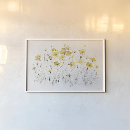 Wildflowers I Bright Yellow by Lisa Audit. shown as a paper print in a white frame. Available as a archival giclee rolled canvas, fine art paper, or poster print. SKU 48709i.