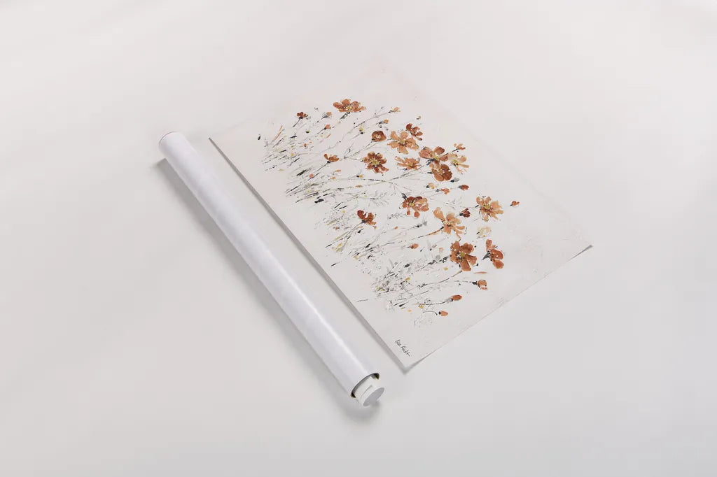 Wildflowers I Orange by Lisa Audit. shown as a rolled paper print. Available as archival giclee rolled canvas, fine art paper, or poster print. SKU 37428i.