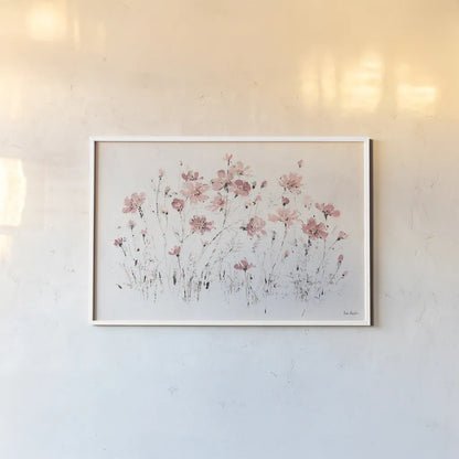 Wildflowers I Pink by Lisa Audit. shown as a paper print in a white frame. Available as a archival giclee rolled canvas, fine art paper, or poster print. SKU 37431i.
