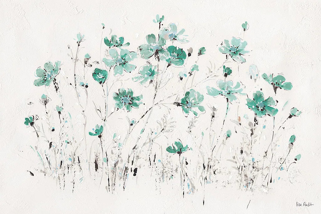 Wildflowers I Turquoise by Lisa Audit. SKU 37434i. Archival Giclee Fine art print for wall decor.