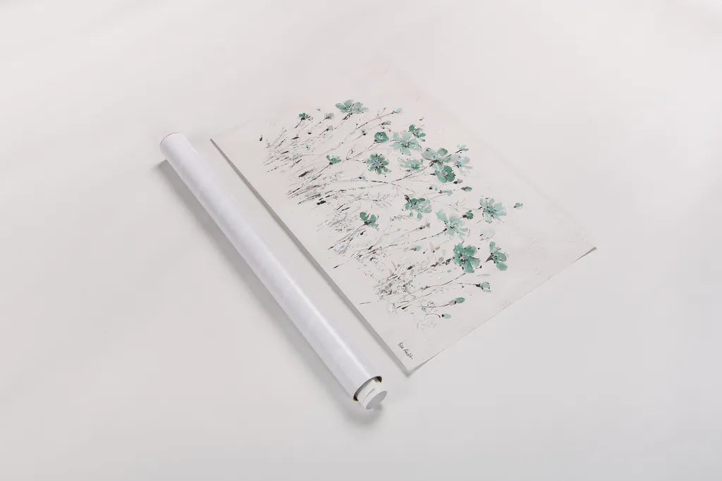 Wildflowers I Turquoise by Lisa Audit. shown as a rolled paper print. Available as archival giclee rolled canvas, fine art paper, or poster print. SKU 37434i.