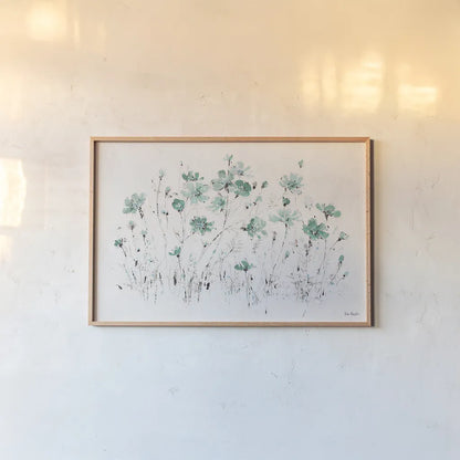 Wildflowers I Turquoise by Lisa Audit. shown as a paper print in a natural frame. Available as a archival giclee rolled canvas, fine art paper, or poster print. SKU 37434i.