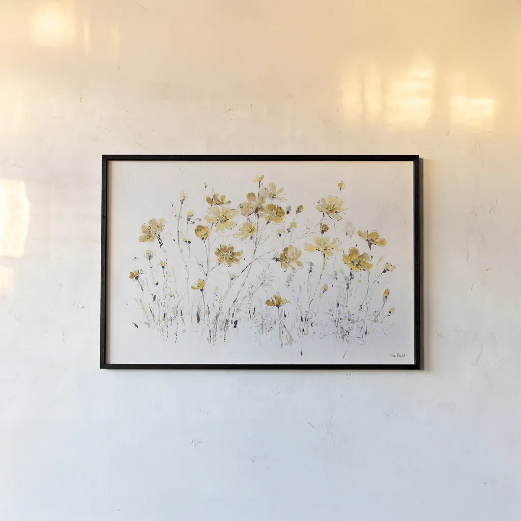 Wildflowers I Yellow by Lisa Audit. shown as a paper print in a black flame. Available as a archival giclee rolled canvas, fine art paper, or poster print. SKU 37437i.