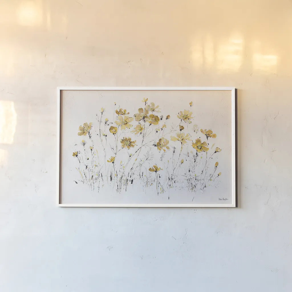 Wildflowers I Yellow by Lisa Audit. shown as a paper print in a white frame. Available as a archival giclee rolled canvas, fine art paper, or poster print. SKU 37437i.