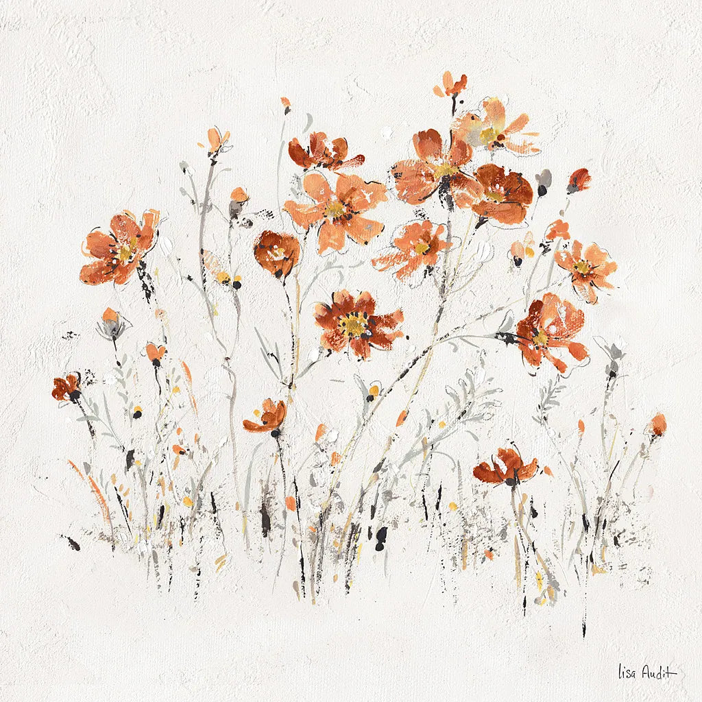 Wildflowers II Orange by Lisa Audit. SKU 37429a. Archival Giclee Fine art print for wall decor.