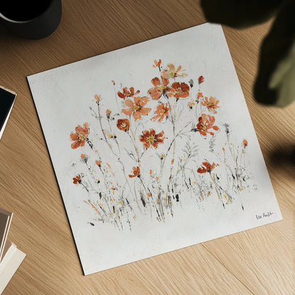 Wildflowers II Orange by Lisa Audit. Shown as a detailed flat fine art print, highlighting archival giclee quality. Available as an archival giclee rolled canvas, fine art paper, or poster print. SKU 37429a.