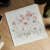 Wildflowers II Pink by Lisa Audit. Shown as a detailed flat fine art print, highlighting archival giclee quality. Available as an archival giclee rolled canvas, fine art paper, or poster print. SKU 37432a.