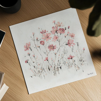 Wildflowers II Pink by Lisa Audit. Shown as a detailed flat fine art print, highlighting archival giclee quality. Available as an archival giclee rolled canvas, fine art paper, or poster print. SKU 37432a.