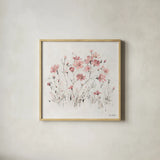 Wildflowers II Pink by Lisa Audit. Shown in a natural wood glass frame for a timeless modern aesthetic. Available as an archival giclee rolled canvas, fine art paper, or poster print. SKU 37432a.