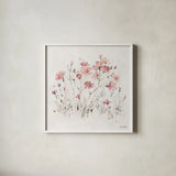 Wildflowers II Pink by Lisa Audit. Shown in a crisp white glass frame for a clean and minimalist style. Available as an archival giclee rolled canvas, fine art paper, or poster print. SKU 37432a.