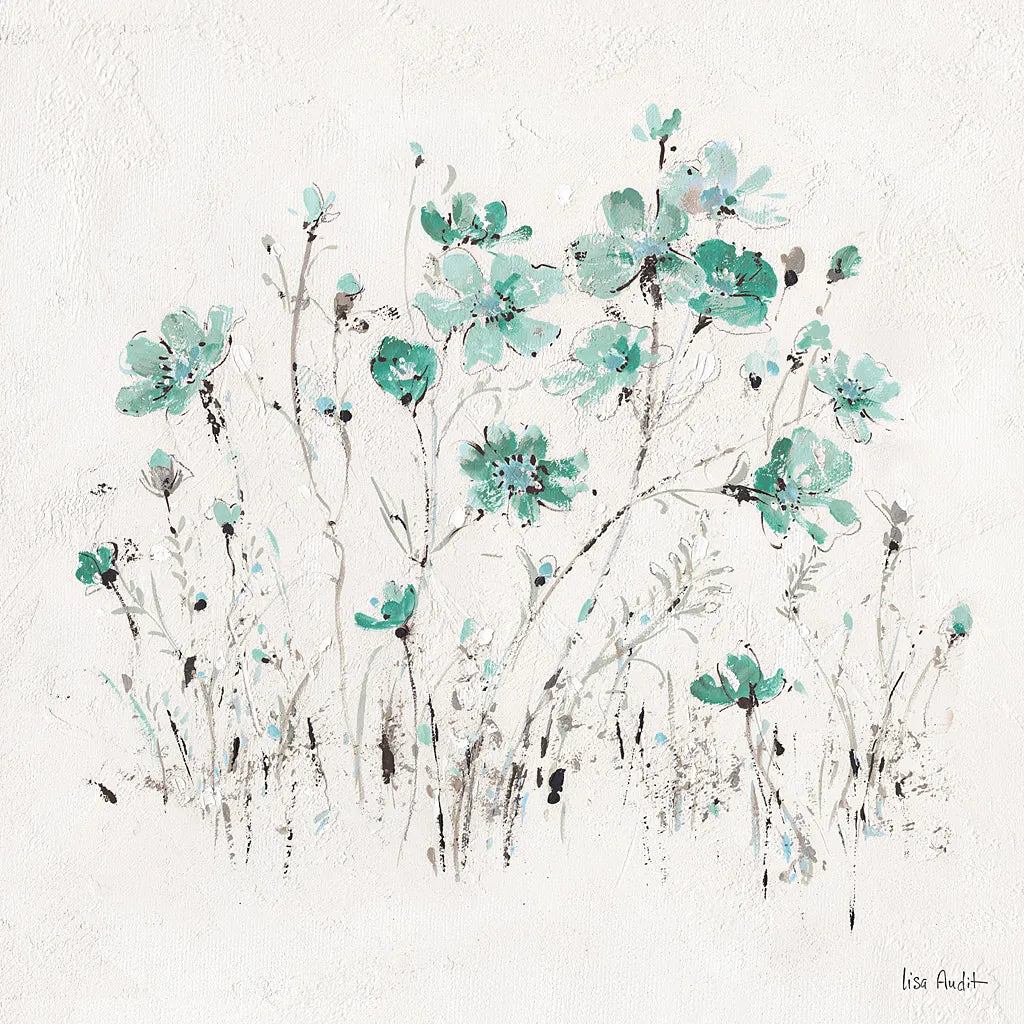 Wildflowers II Turquoise by Lisa Audit. SKU 37435a. Archival Giclee Fine art print for wall decor.