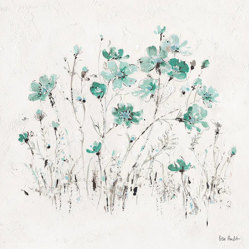Wildflowers II Turquoise by Lisa Audit. SKU 37435a. Archival Giclee Fine art print for wall decor.