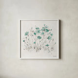 Wildflowers II Turquoise by Lisa Audit. Shown in a crisp white glass frame for a clean and minimalist style. Available as an archival giclee rolled canvas, fine art paper, or poster print. SKU 37435a.