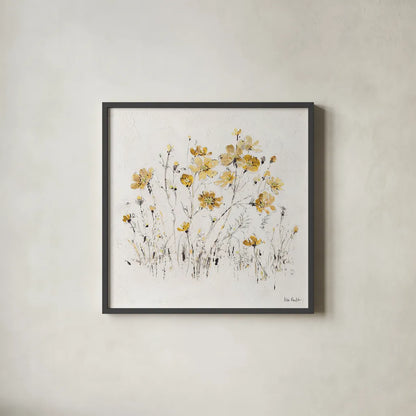 Wildflowers II Yellow by Lisa Audit. Shown in a sleek black glass frame for a contemporary gallery look. Available as an archival giclee rolled canvas, fine art paper, or poster print. SKU 37438a.