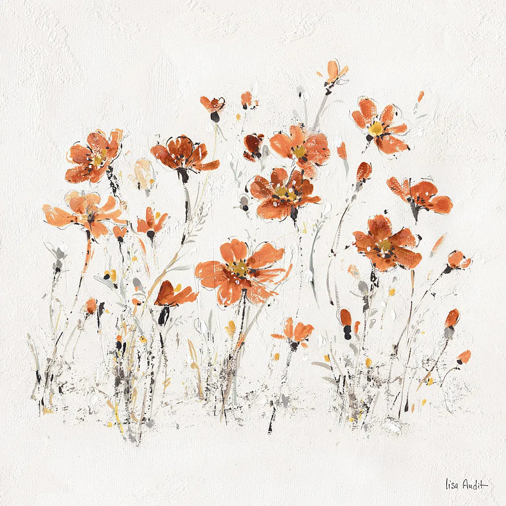 Wildflowers III Orange by Lisa Audit. SKU 37430a. Archival Giclee Fine art print for wall decor.