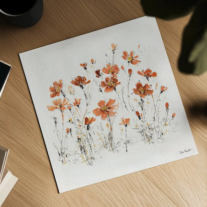 Wildflowers III Orange by Lisa Audit. Shown as a detailed flat fine art print, highlighting archival giclee quality. Available as an archival giclee rolled canvas, fine art paper, or poster print. SKU 37430a.
