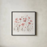 Wildflowers III Pink by Lisa Audit. Shown in a sleek black glass frame for a contemporary gallery look. Available as an archival giclee rolled canvas, fine art paper, or poster print. SKU 37433a.