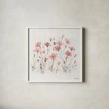 Wildflowers III Pink by Lisa Audit. Shown in a crisp white glass frame for a clean and minimalist style. Available as an archival giclee rolled canvas, fine art paper, or poster print. SKU 37433a.