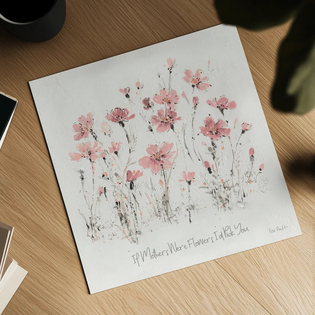 Wildflowers III Pink Mothers by Lisa Audit. Shown as a detailed flat fine art print, highlighting archival giclee quality. Available as an archival giclee rolled canvas, fine art paper, or poster print. SKU 41678a.