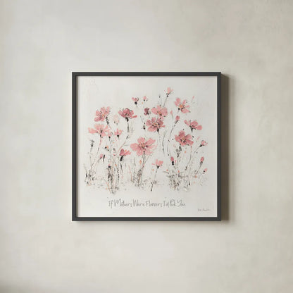 Wildflowers III Pink Mothers by Lisa Audit. Shown in a sleek black glass frame for a contemporary gallery look. Available as an archival giclee rolled canvas, fine art paper, or poster print. SKU 41678a.