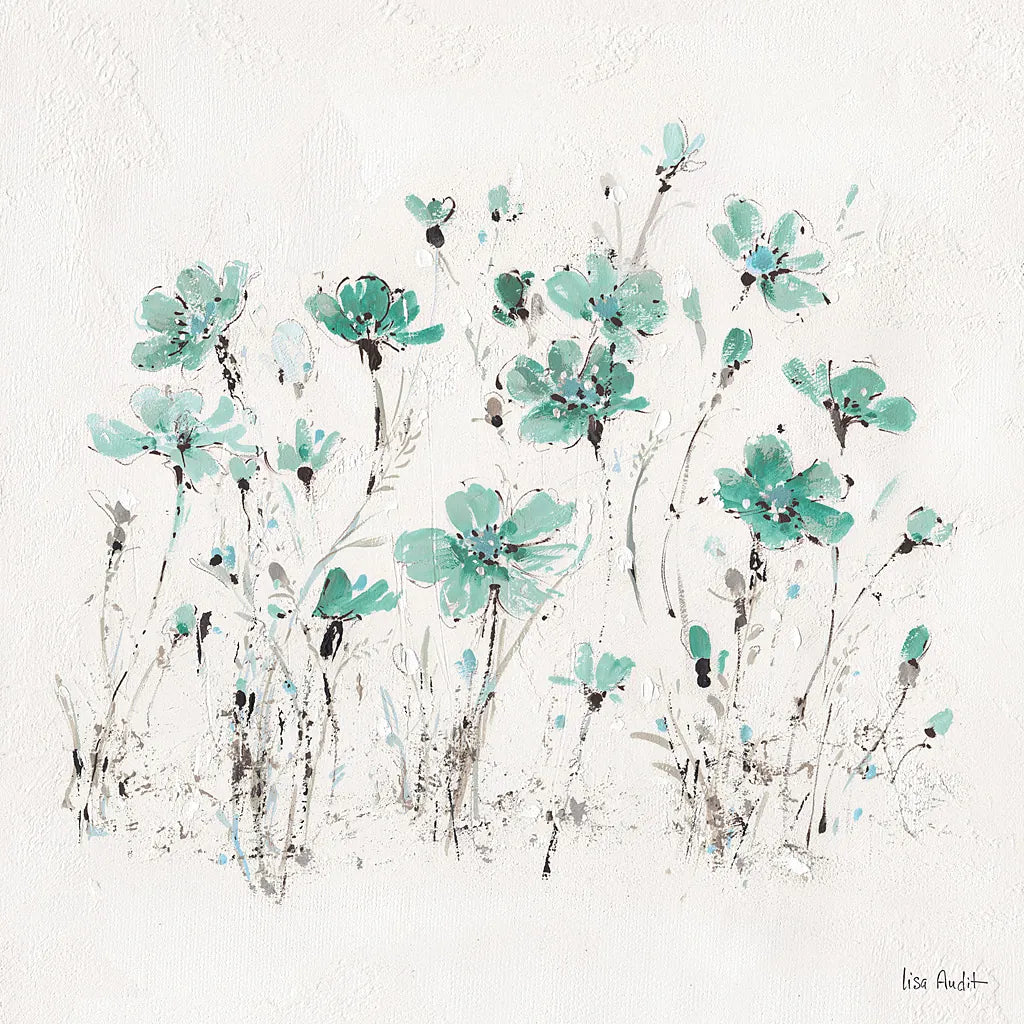 Wildflowers III Turquoise by Lisa Audit. SKU 37436a. Archival Giclee Fine art print for wall decor.
