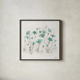 Wildflowers III Turquoise by Lisa Audit. Shown in a sleek black glass frame for a contemporary gallery look. Available as an archival giclee rolled canvas, fine art paper, or poster print. SKU 37436a.