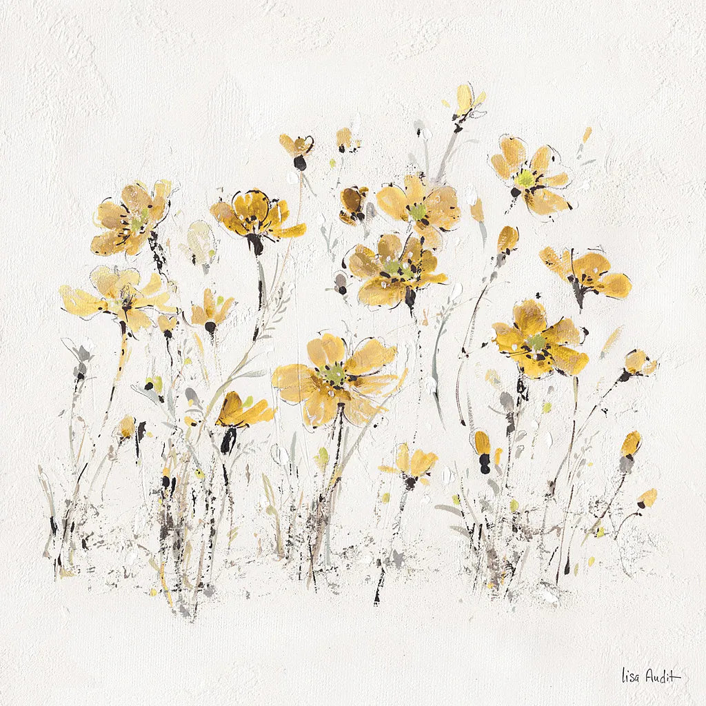 Wildflowers III Yellow by Lisa Audit. SKU 37439a. Archival Giclee Fine art print for wall decor.
