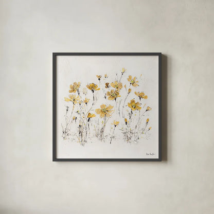 Wildflowers III Yellow by Lisa Audit. Shown in a sleek black glass frame for a contemporary gallery look. Available as an archival giclee rolled canvas, fine art paper, or poster print. SKU 37439a.