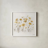 Wildflowers III Yellow by Lisa Audit. Shown in a crisp white glass frame for a clean and minimalist style. Available as an archival giclee rolled canvas, fine art paper, or poster print. SKU 37439a.