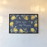 Zest of Happy IV Blue by Lisa Audit. shown as a paper print in a black flame. Available as a archival giclee rolled canvas, fine art paper, or poster print. SKU 51817i.