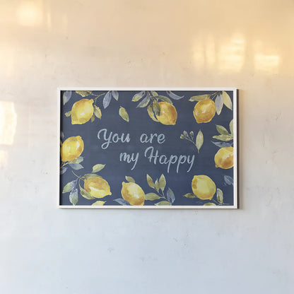 Zest of Happy IV Blue by Lisa Audit. shown as a paper print in a white frame. Available as a archival giclee rolled canvas, fine art paper, or poster print. SKU 51817i.