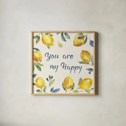 Zest of Happy VI by Lisa Audit. Shown in a natural wood glass frame for a timeless modern aesthetic. Available as an archival giclee rolled canvas, fine art paper, or poster print. SKU 51814a.