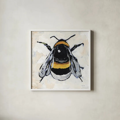 Bumblebee I by Mackenzie Nelson. Shown in a crisp white glass frame for a clean and minimalist style. Available as an archival giclee rolled canvas, fine art paper, or poster print. SKU 102198a.