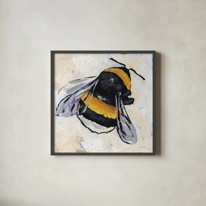 Bumblebee II by Mackenzie Nelson. Shown in a sleek black glass frame for a contemporary gallery look. Available as an archival giclee rolled canvas, fine art paper, or poster print. SKU 102199a.
