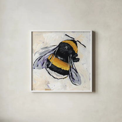 Bumblebee II by Mackenzie Nelson. Shown in a crisp white glass frame for a clean and minimalist style. Available as an archival giclee rolled canvas, fine art paper, or poster print. SKU 102199a.