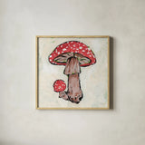 Mushroom I by Mackenzie Nelson. Shown in a natural wood glass frame for a timeless modern aesthetic. Available as an archival giclee rolled canvas, fine art paper, or poster print. SKU 102205a.