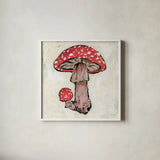 Mushroom I by Mackenzie Nelson. Shown in a crisp white glass frame for a clean and minimalist style. Available as an archival giclee rolled canvas, fine art paper, or poster print. SKU 102205a.