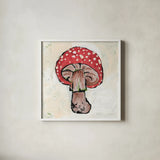 Mushroom II by Mackenzie Nelson. Shown in a crisp white glass frame for a clean and minimalist style. Available as an archival giclee rolled canvas, fine art paper, or poster print. SKU 102206a.