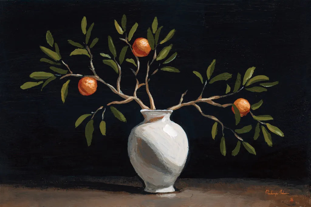 Orange Branches Still Life by Mackenzie Nelson. SKU 102208i. Archival Giclee Fine art print for wall decor.